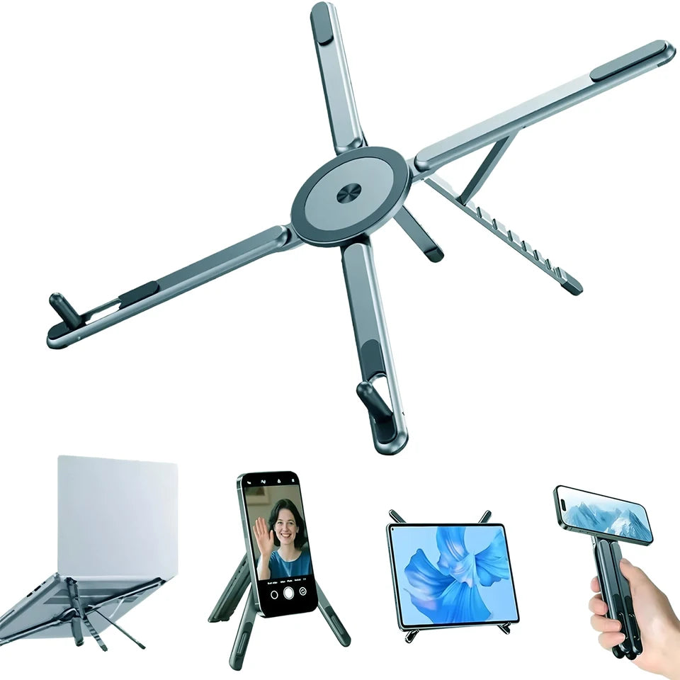 Adjustable Laptop Stand 3-in-1 Foldable Stand Multifunctional Magnetic Phone Holder Tripod for iPhone iPad MacBook Tablet