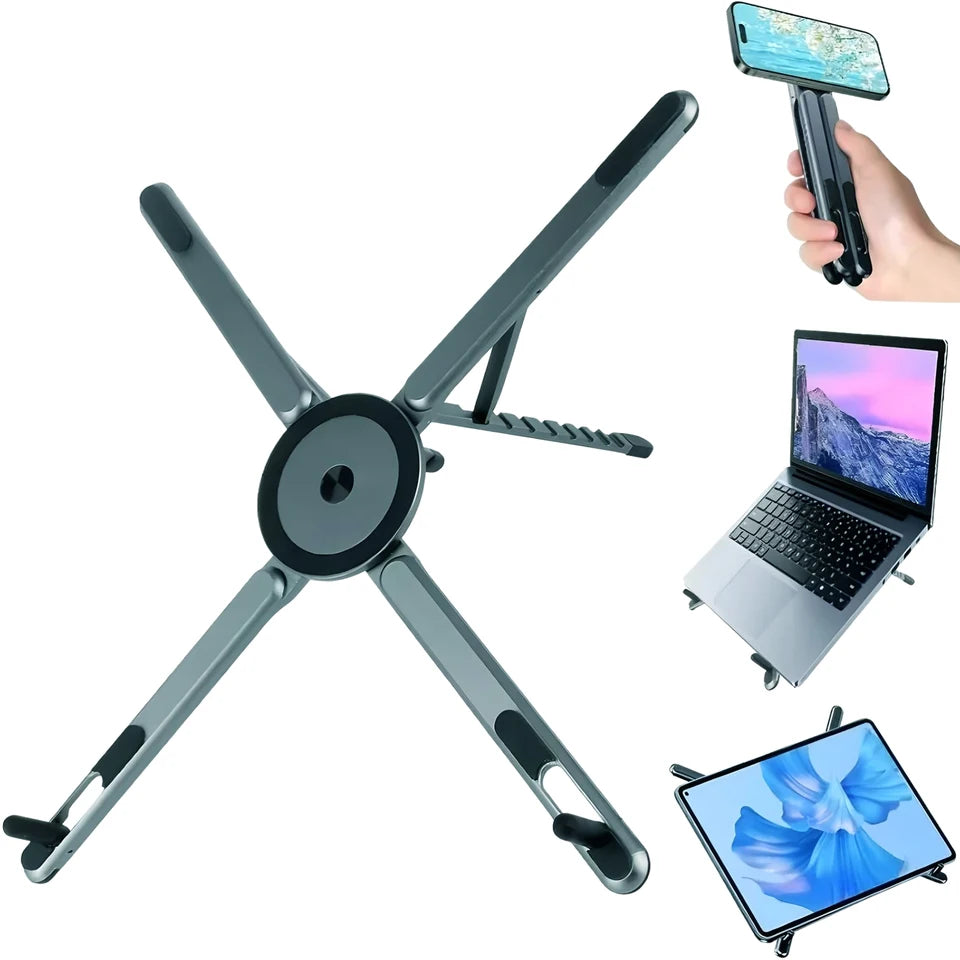 Adjustable Laptop Stand 3-in-1 Foldable Stand Multifunctional Magnetic Phone Holder Tripod for iPhone iPad MacBook Tablet