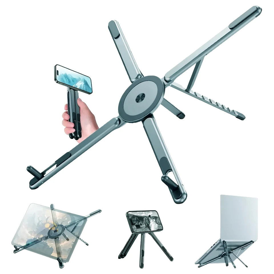 Adjustable Laptop Stand 3-in-1 Foldable Stand Multifunctional Magnetic Phone Holder Tripod for iPhone iPad MacBook Tablet
